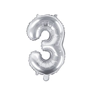 Foil Balloon Number ''3'', 35cm, silver