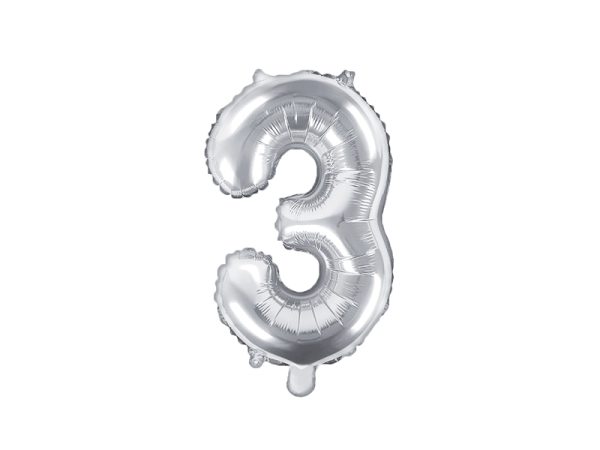 Foil Balloon Number ''3'', 35cm, silver