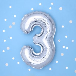 Foil Balloon Number ''3'', 35cm, silver