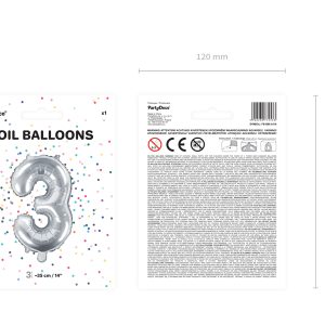 Foil Balloon Number ''3'', 35cm, silver