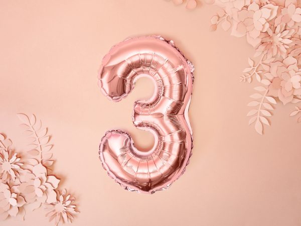 Foil Balloon Number ''3'', 35cm, rose gold