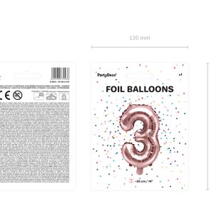 Foil Balloon Number ''3'', 35cm, rose gold