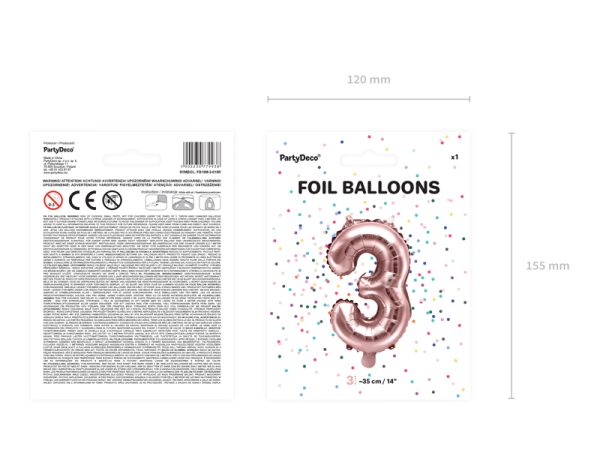 Foil Balloon Number ''3'', 35cm, rose gold