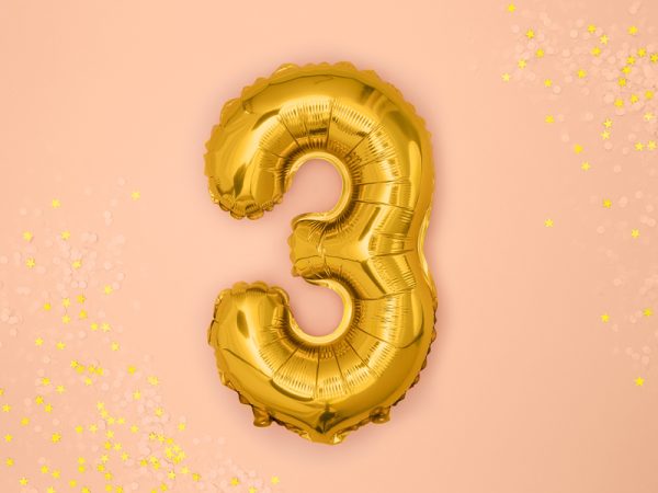 Foil Balloon Number ''3'', 35cm, gold