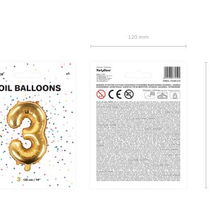 Foil Balloon Number ''3'', 35cm, gold