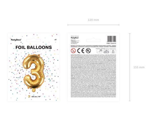 Foil Balloon Number ''3'', 35cm, gold
