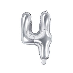 Foil Balloon Number ''4'', 35cm, silver