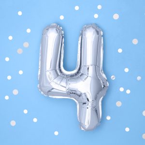 Foil Balloon Number ''4'', 35cm, silver