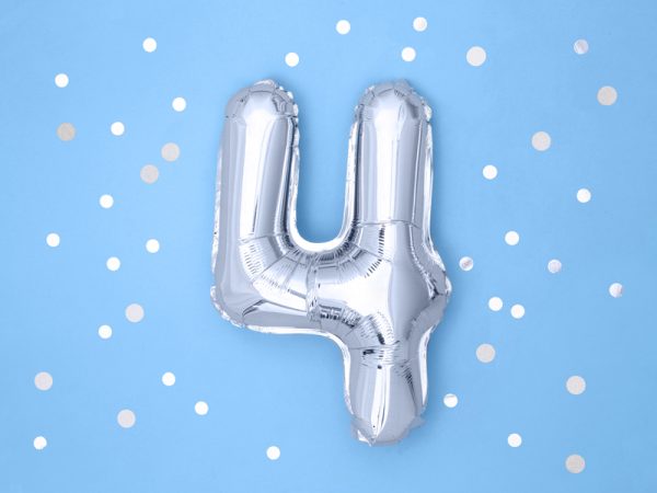 Foil Balloon Number ''4'', 35cm, silver