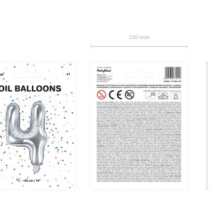 Foil Balloon Number ''4'', 35cm, silver