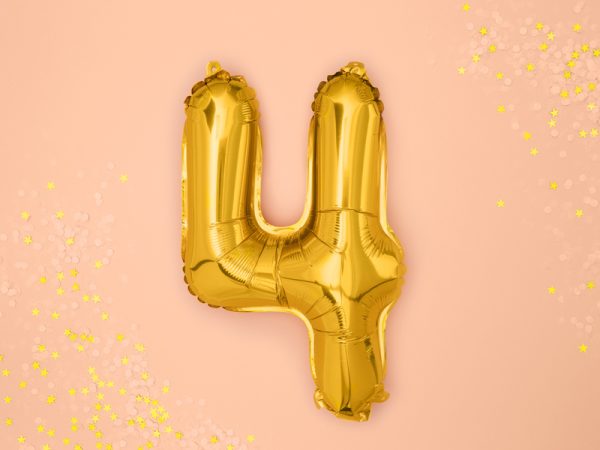 Foil Balloon Number ''4'', 35cm, gold