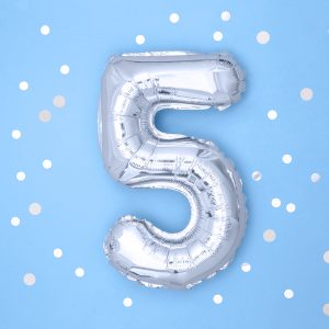 Foil Balloon Number ''5'', 35cm, silver