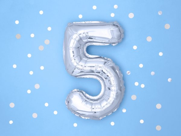 Foil Balloon Number ''5'', 35cm, silver