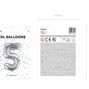 Foil Balloon Number ''5'', 35cm, silver