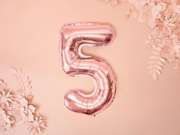 Foil Balloon Number ''5'', 35cm, rose gold