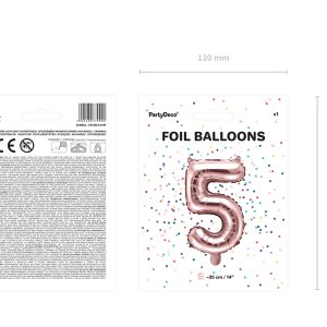Foil Balloon Number ''5'', 35cm, rose gold