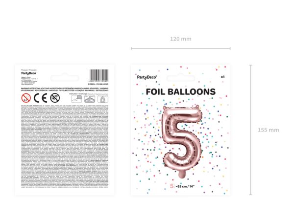 Foil Balloon Number ''5'', 35cm, rose gold
