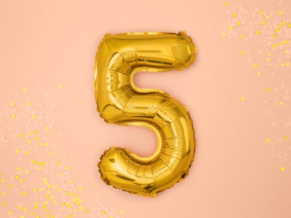 Foil Balloon Number ''5'', 35cm, gold