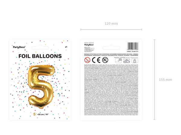 Foil Balloon Number ''5'', 35cm, gold