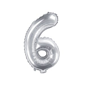 Foil Balloon Number ''6'', 35cm, silver