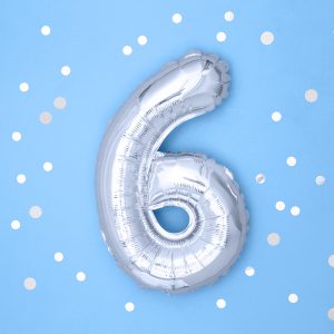 Foil Balloon Number ''6'', 35cm, silver