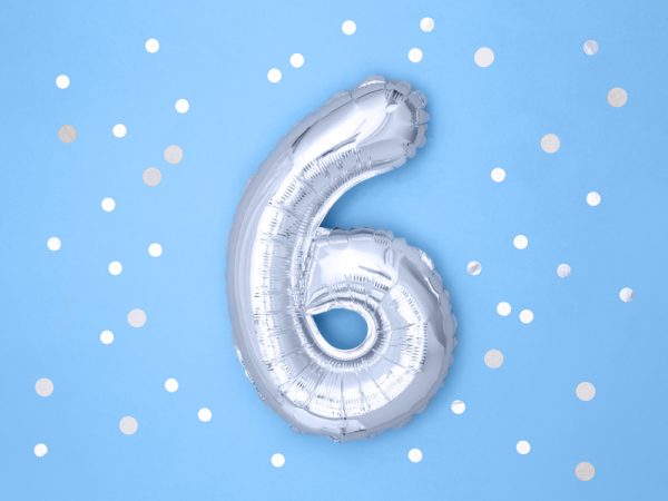 Foil Balloon Number ''6'', 35cm, silver