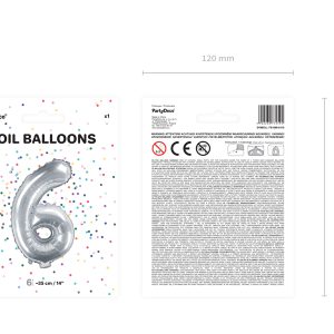 Foil Balloon Number ''6'', 35cm, silver