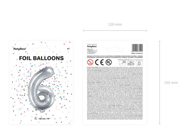 Foil Balloon Number ''6'', 35cm, silver