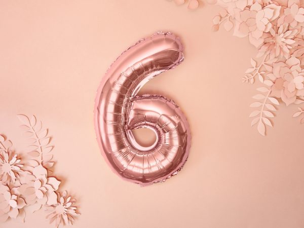 Foil Balloon Number ''6'', 35cm, rose gold