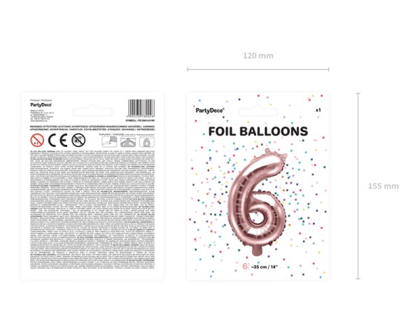 Foil Balloon Number ''6'', 35cm, rose gold