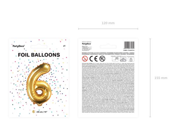 Foil Balloon Number ''6'', 35cm, gold