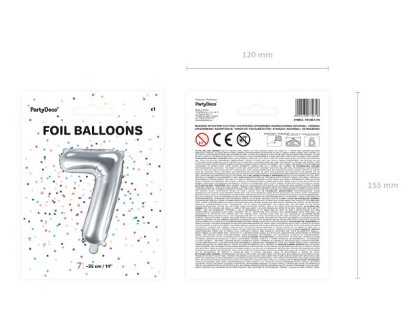 Foil Balloon Number ''7'', 35cm, silver