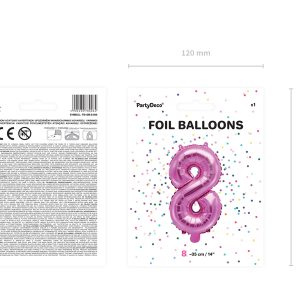 Foil Balloon Number ''8'', 35cm, dark pink