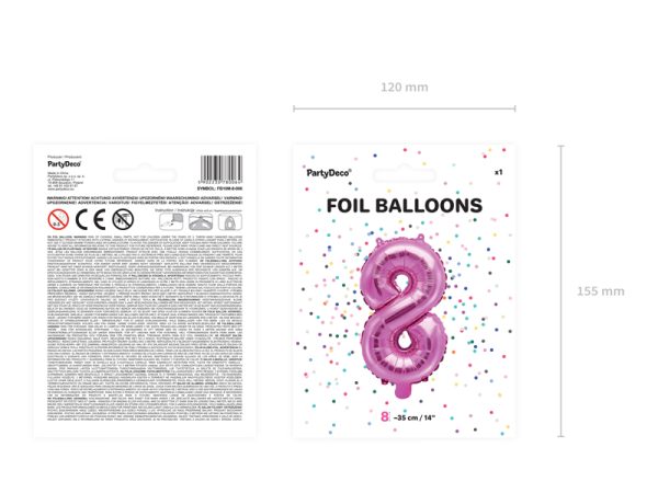 Foil Balloon Number ''8'', 35cm, dark pink