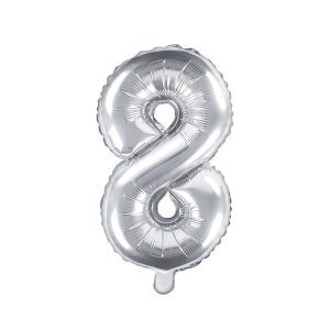 Foil Balloon Number ''8'', 35cm, silver