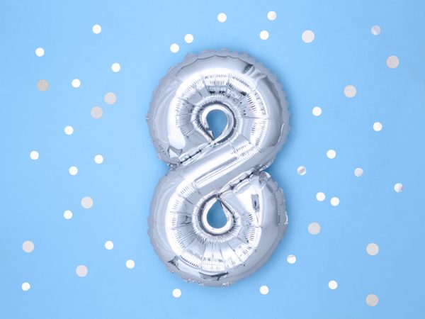 Foil Balloon Number ''8'', 35cm, silver