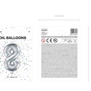 Foil Balloon Number ''8'', 35cm, silver