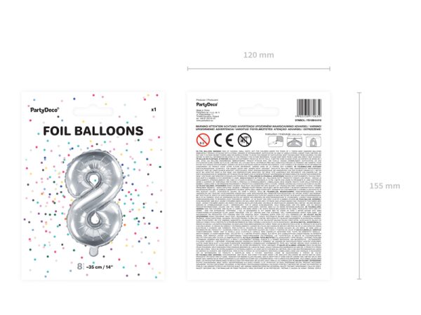 Foil Balloon Number ''8'', 35cm, silver