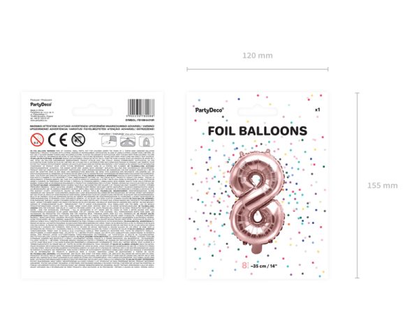 Foil Balloon Number ''8'', 35cm, rose gold