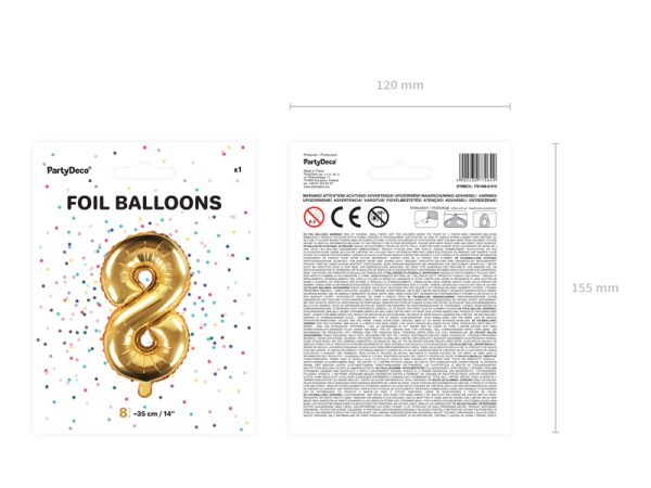 Foil Balloon Number ''8'', 35cm, gold