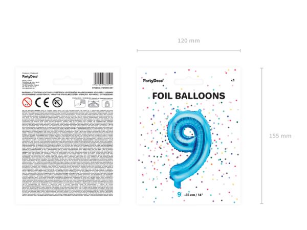 Foil Balloon Number ''9'', 35cm, blue