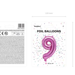 Foil Balloon Number ''9'', 35cm, dark pink