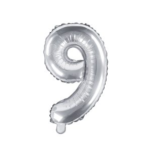 Foil Balloon Number ''9'', 35cm, silver