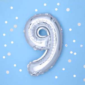 Foil Balloon Number ''9'', 35cm, silver
