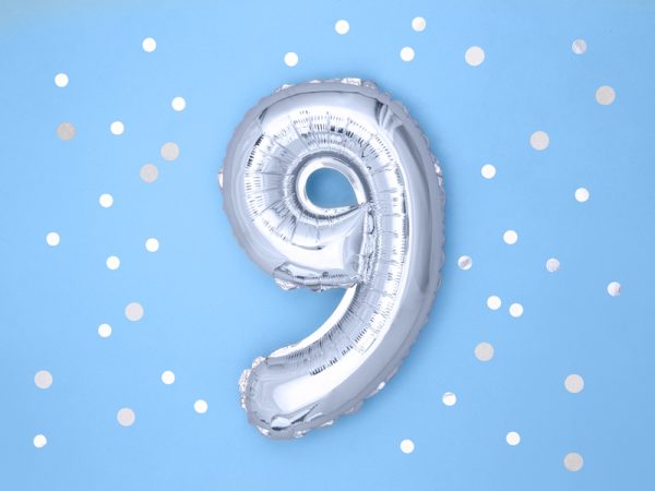 Foil Balloon Number ''9'', 35cm, silver