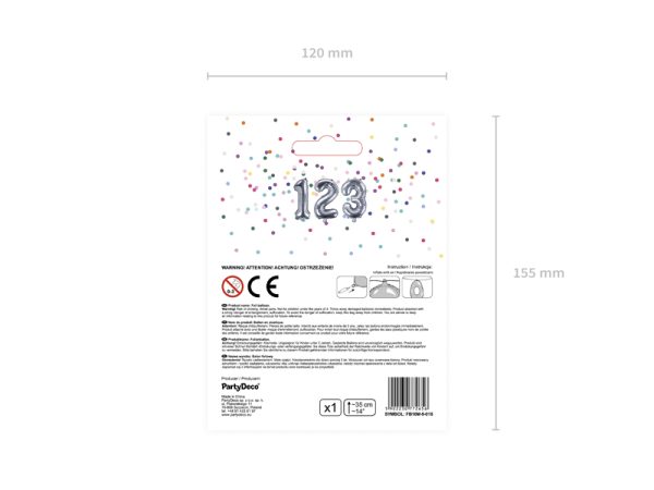 Foil Balloon Number ''9'', 35cm, silver