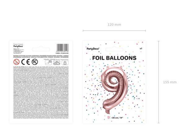 Foil Balloon Number ''9'', 35cm, rose gold