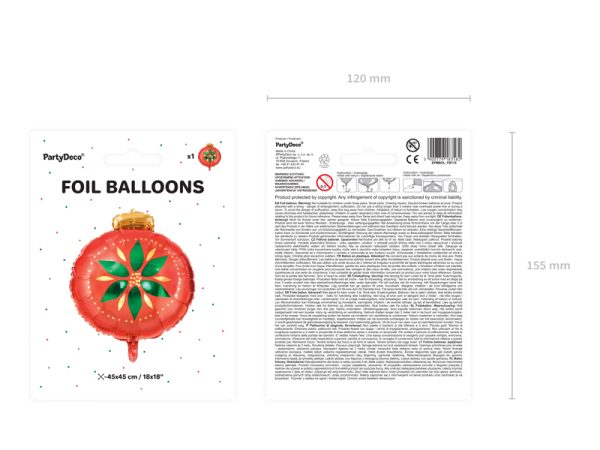 Foil balloon Christmas Bauble, 45x45cm, mix