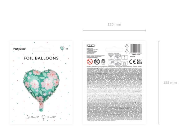 Foil balloons Heart with flowers, 45 cm, mix