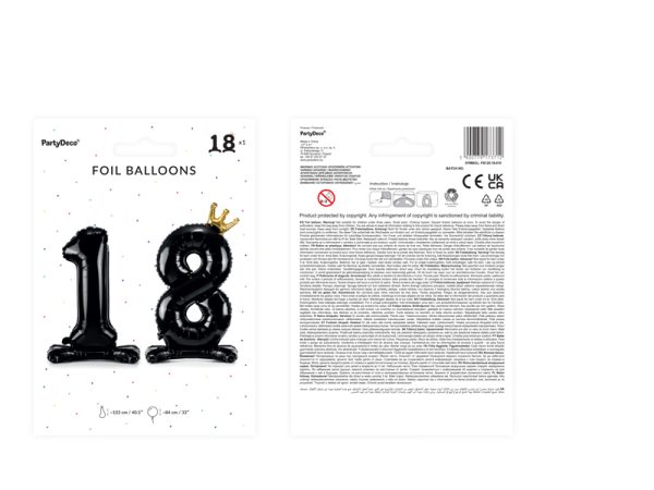 Standing foil balloon Number ''18'', 84 cm, black